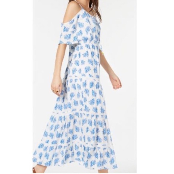 NWT MICHAEL Michael Kors Blue/White Coral Reef Print Maxi Dress - Picture 2 of 16